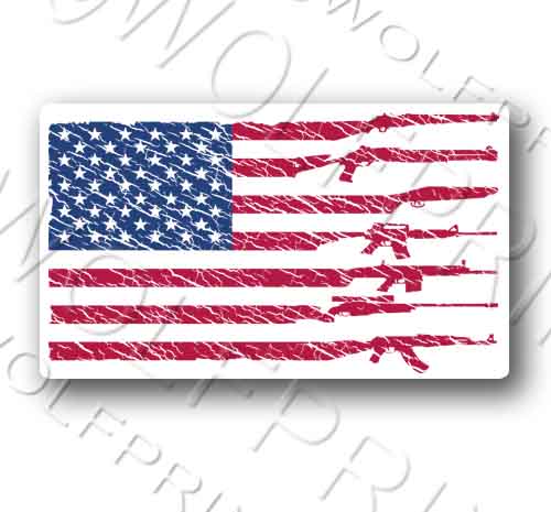 Gun Flag Sticker 5" Wide - Pro 2nd Amendment Firearm Rifle USA Flag