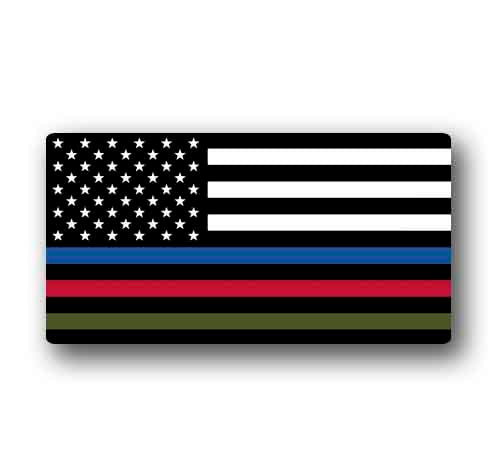 Blue Line Flag 5" Wide - Red, Green, Gray - Police, Fire, Military Sticker