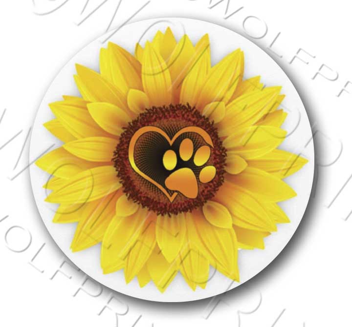 Sunflower Love Paw Sticker 4"Tall Dog and Cat Lover Pet Decal
