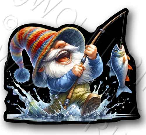 Gnome Fishing 5" Wide Sticker Funny Outdoorsman Fish Decal