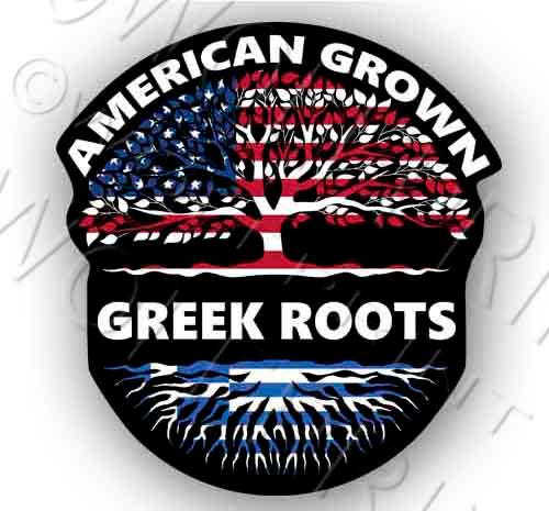 American Grown Greek Roots Life Tree 4.7" Tall Sticker Decal Flag