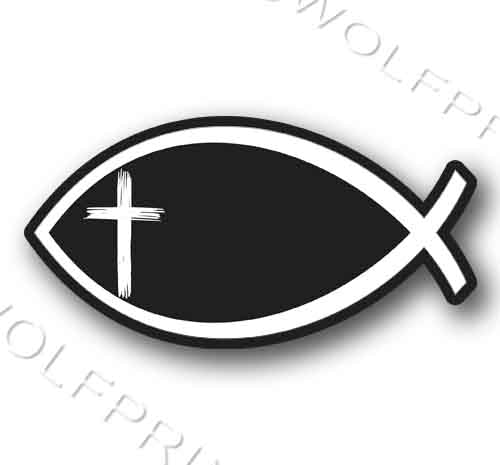 Ichthys Cross Sticker 5" Wide Jesus Fish - Christ Christian Decal