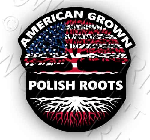 American Grown Polish Roots Life Tree 4.7" Tall Sticker Decal Flag