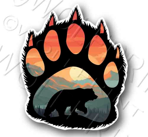 Bear Paw 5.2" Tall Sticker Outdoor Sportsman Hunting Decal Sunset