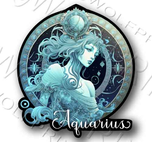 Aquarius Zodiac Sign Vinyl Sticker 4.7" Tall Decal