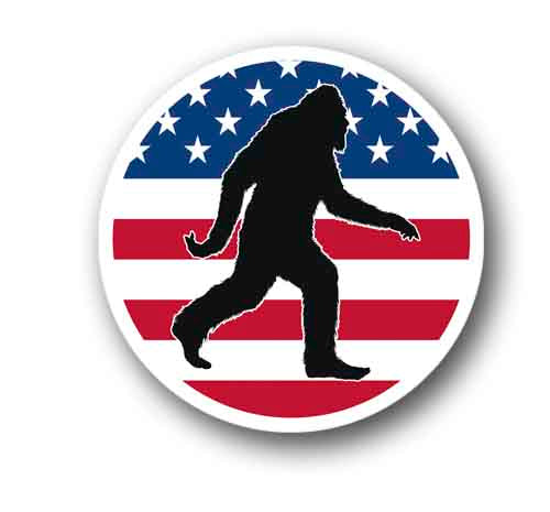 Bigfoot Sasquatch American Flag Decal Sticker 4.25" Round Waterproof Vinyl