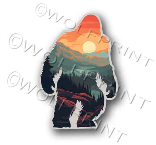 Sasquatch Bigfoot Sunset 5" Tall Sticker Funny Diecut Vinyl Sticker Decal