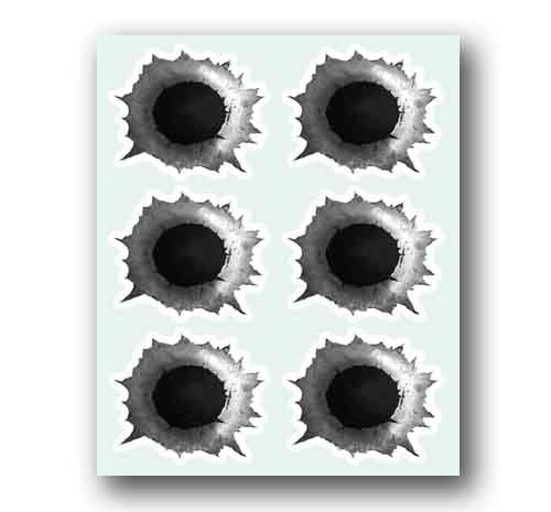 Bullet Holes 6 individual stickers 1.75" Wide Waterproof Vinyl Funny Decal