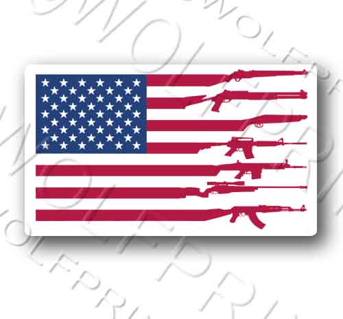 Gun Flag Sticker 5" Wide - Pro 2nd Amendment Firearm Rifle USA Flag