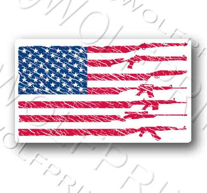 Gun Flag Sticker 5" Wide - Pro 2nd Amendment Firearm Rifle USA Flag