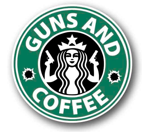 Guns and Coffee 4" Round Sticker - Funny Waterproof Vinyl Decal Sticker