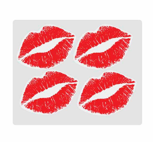 4 Red Lipstick Lips Funny Sticker 2 5/8" Wide Each on Clear Vinyl