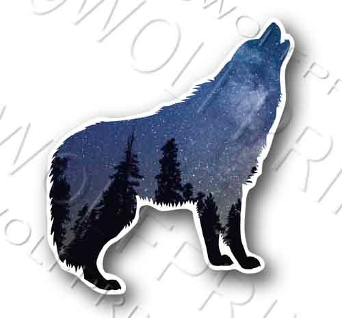 Night Wolf Howling at the Moon 4.25" Wide Sticker Decal