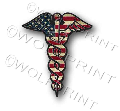 Nurse Caduceus RN Doctor Medical EMT Patriotic Decal Sticker 4.75" Tall