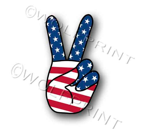 Peace Hand Flag 5" Tall | Patriotic Vinyl Sticker | Window Decal