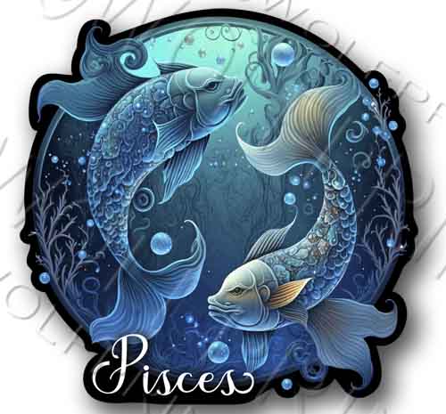 Pisces Zodiac Sign Vinyl Sticker 4.4" Tall Decal