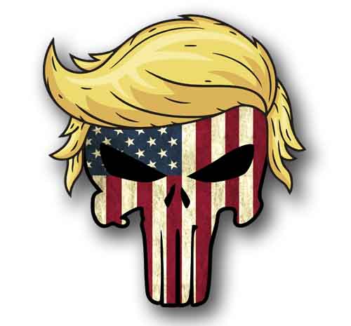 Punisher Trump Hair Distressed Grunge Flag Sticker 4.75" Tall Waterproof Decal