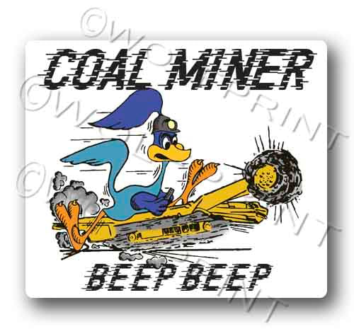 Roadrunner Coal Miner on Lee Norse Hardhead Continuous Decal Sticker 4.5" Wide