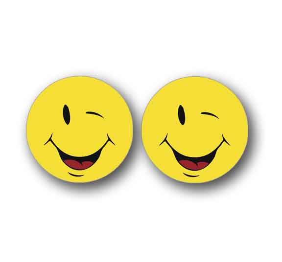 2 Smiley Wink Emoji's Funny Decal Sticker Each is 2.25" Round Vinyl