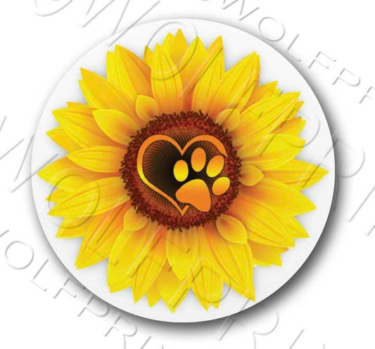 Sunflower Love Paw Sticker 4"Tall Dog and Cat Lover Pet Decal