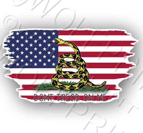 Tattered Gadsden Flag 4.9" Wide Sticker Decal Dont Tread on Me Snake