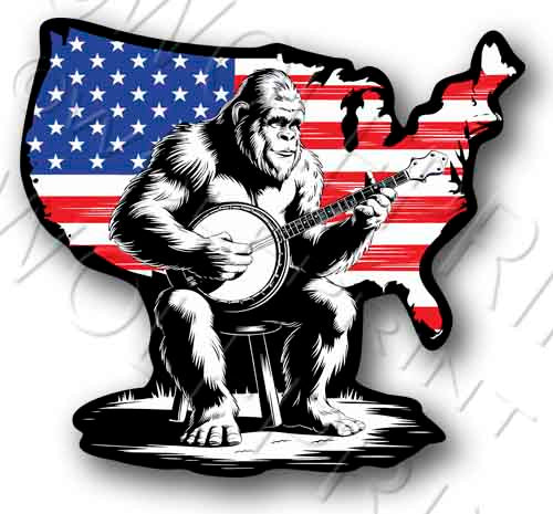 Bigfoot Playing Banjo 4.75" Wide Sticker Sasquatch Funny Decal