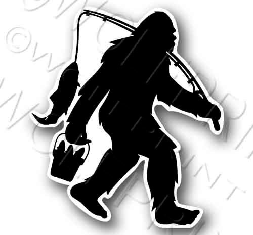 Bigfoot Fishing 4" Tall Sticker Sasquatch Funny Decal