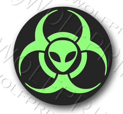 Biohazard Alien 4" Round Sticker - Funny Space UFO Window Vinyl ET Space