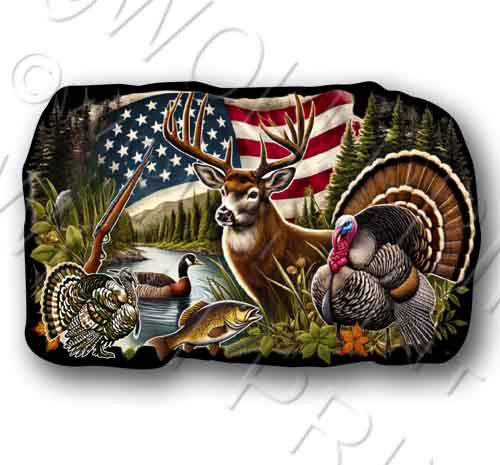 Patriotic Hunting Fishing 4.75" Wide Sticker Deer Turkey Duck Outdoorsman Decal
