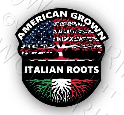 American Grown Italian Roots Life Tree 4.7" Tall Sticker Decal Flag