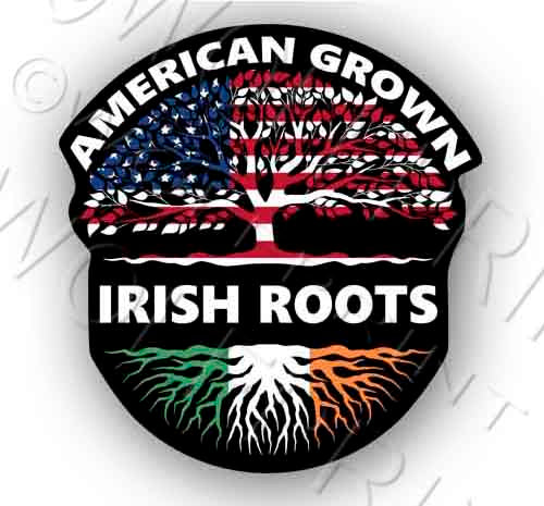 American Grown Irish Roots Life Tree 4.7" Tall Sticker Fighting Irish Decal Flag