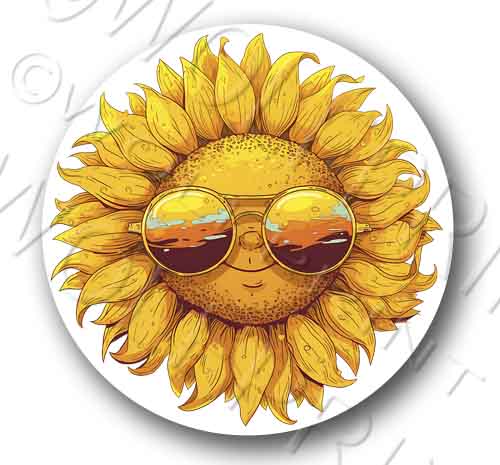 Funny Sun Sunglass 4.5" Rnd Sticker Happy Sunshine Face Decal