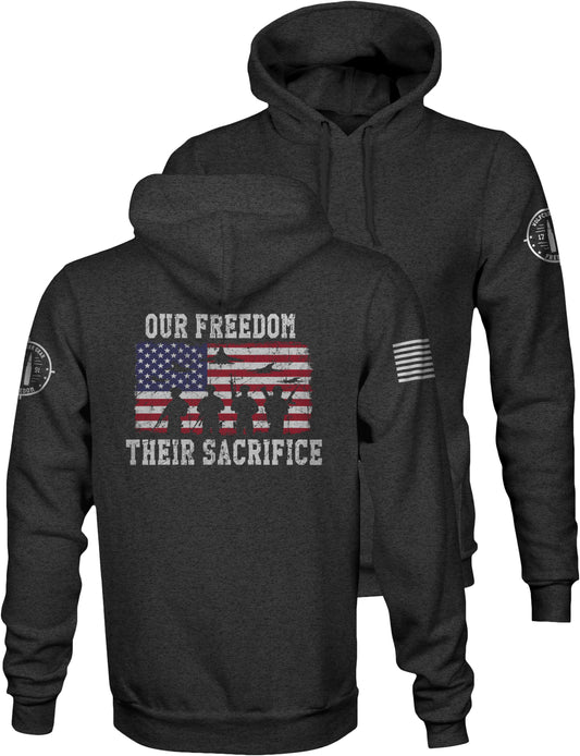 Men's Patriotic-Our Freedom Their Sacrifice Hoodie - Dark Charcoal Gray