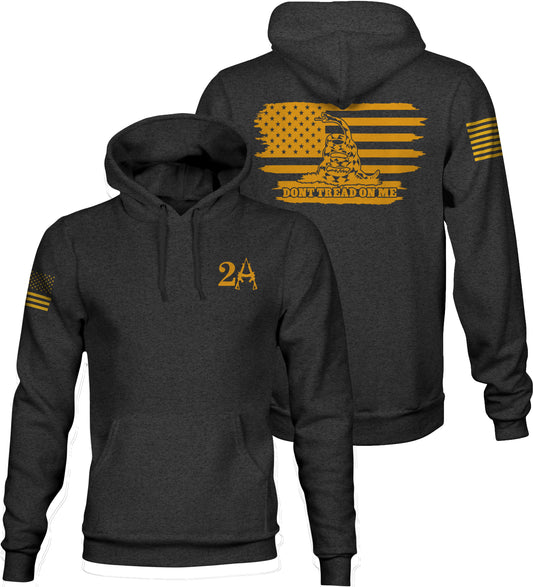 Men's Dont Tread on Me Tattered American Flag Hoodie - Dark Charcoal Gray